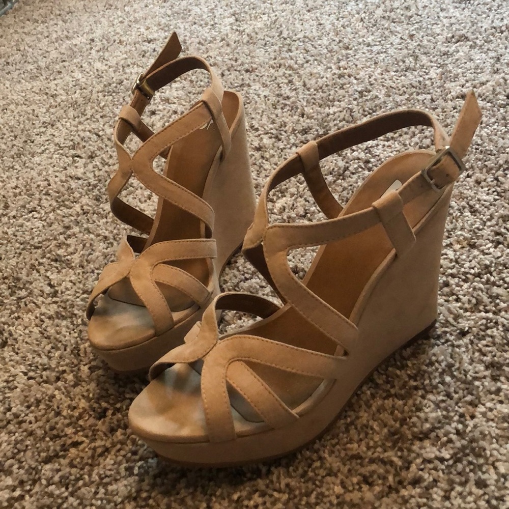 Nude suede wedge heels